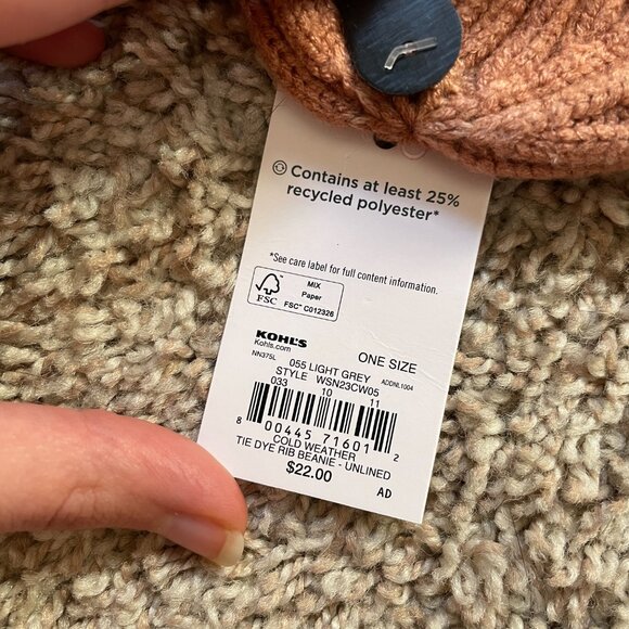 Sonoma Tie Dye Pink Purple Ribbed Beanie Hat Recycled Polyester New with Tags - Picture 3 of 5